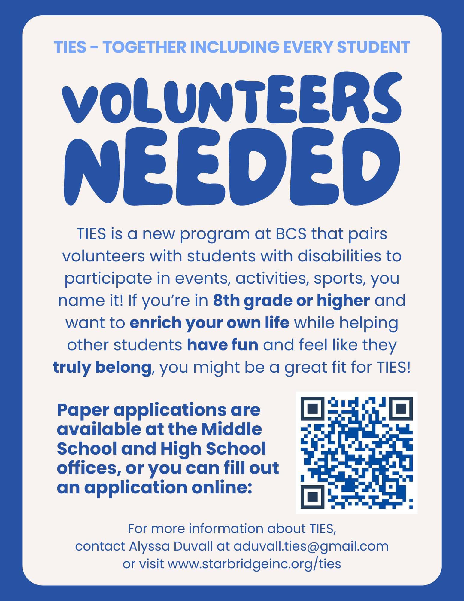 Volunteers Needed for TIES Program